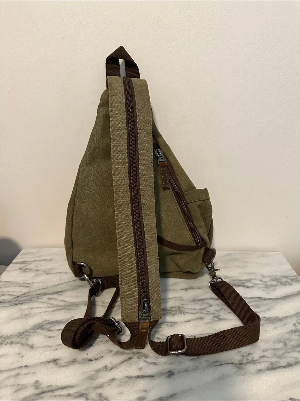 CB2 created to be noticed Canvas Sling Bag for Men - Olive Green new with logo
